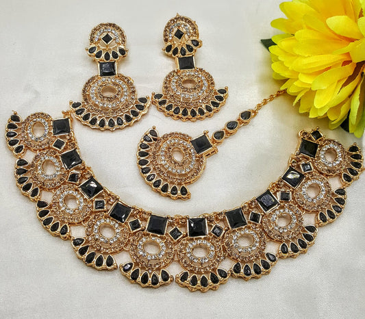 necklace set, necklace and earring set, bridal necklace, gold necklace set, gold necklace and earring set, necklace earring set, couples necklace set (V=1COL(BLACK)(JM2)NECK7)