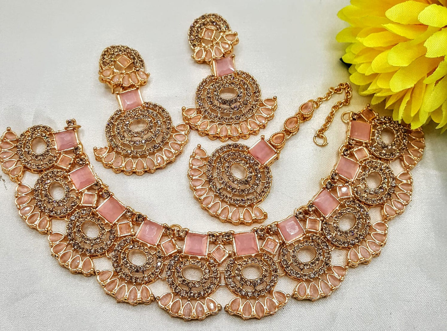 necklace set, necklace and earring set, bridal necklace, gold necklace set, gold necklace and earring set, necklace earring set, couples necklace set (V=1COL(BLACK)(JM2)NECK7)